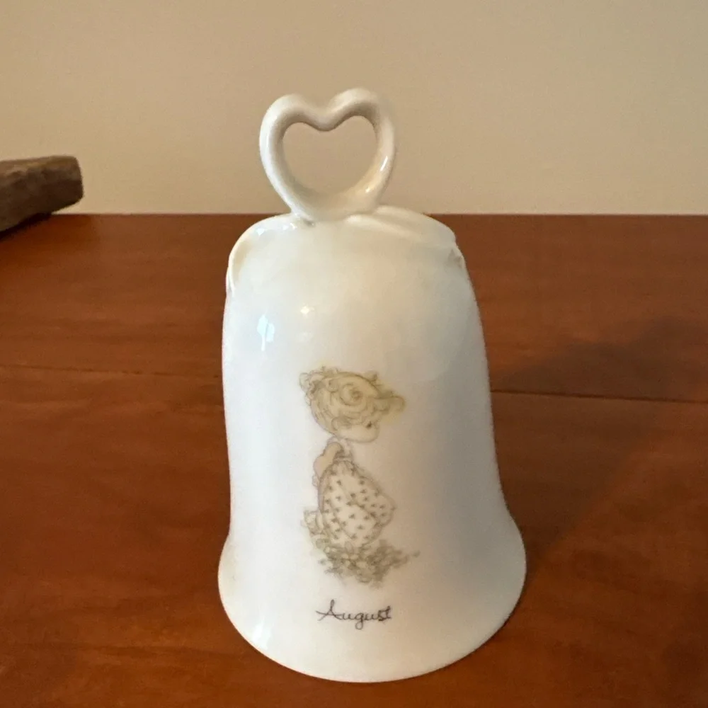 Precious Moments August Porcelain Bell Heart Handle Vintage Monthly Bell 4”